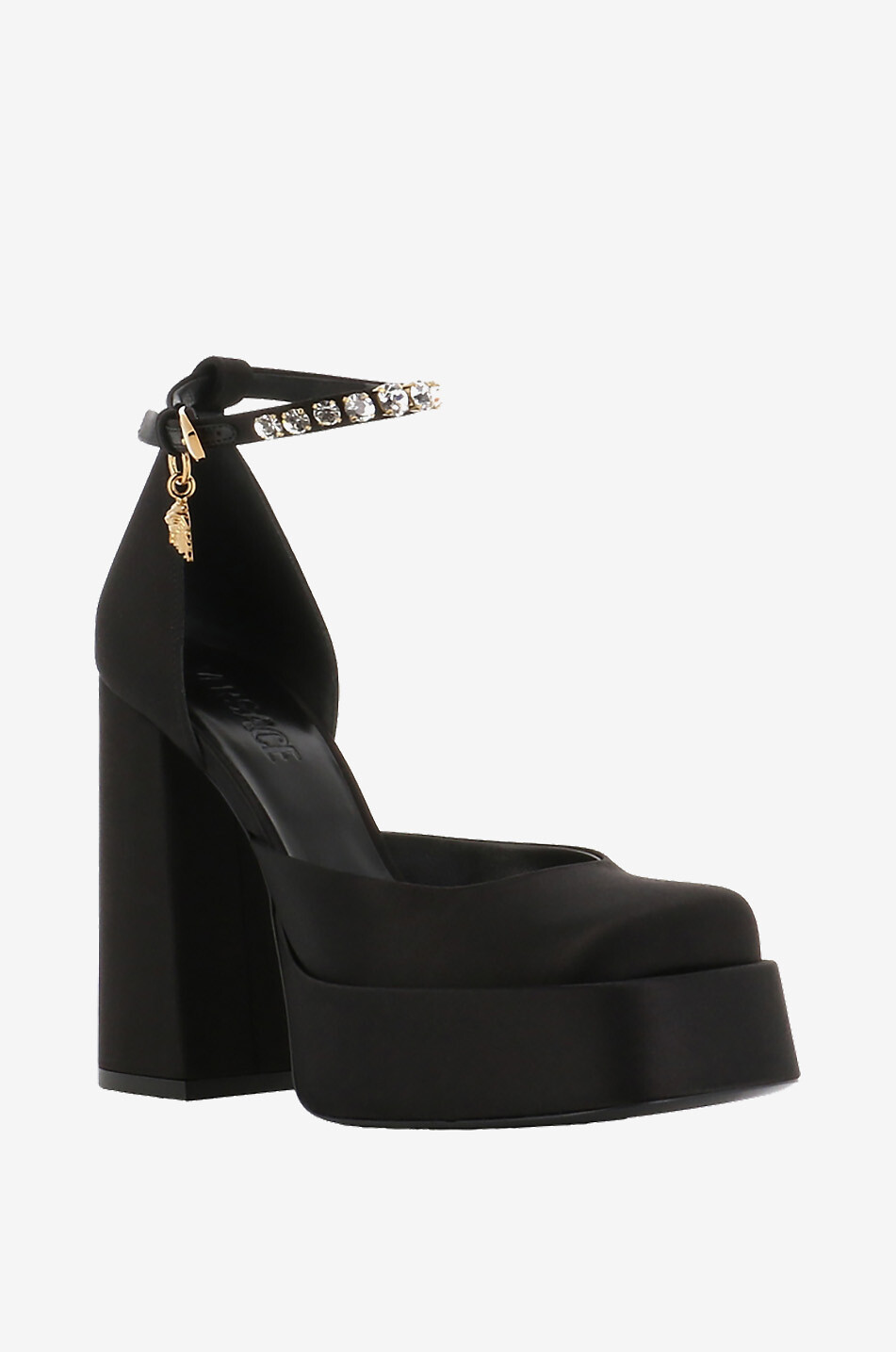 VERSACE Escarpins à plateau en satin Medusa Aevitas 90 Femme NOIR 1