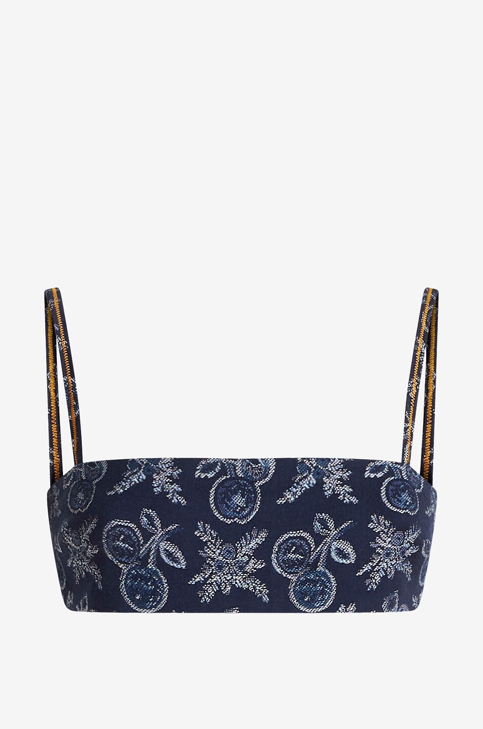 Exotic fruit denim jacquart bustier top