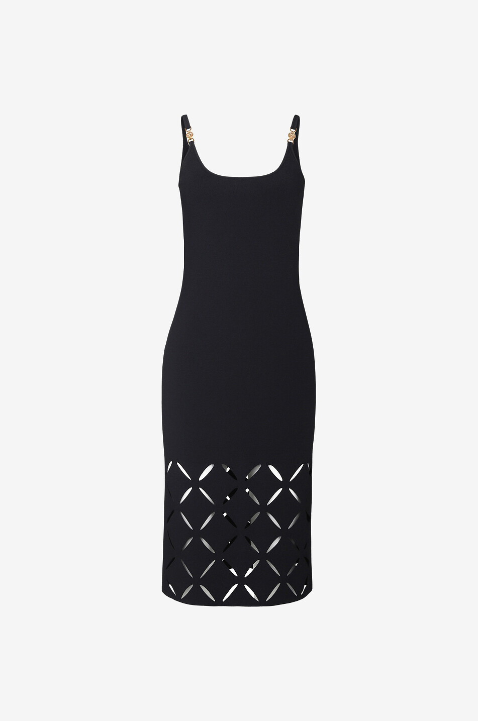 Slashed cut-out adorned midi-length fitted knit dress
