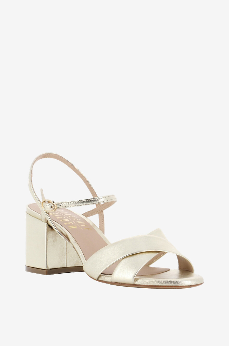 Sandalen aus Metallic-Leder mit Blockabsatz Mally 65