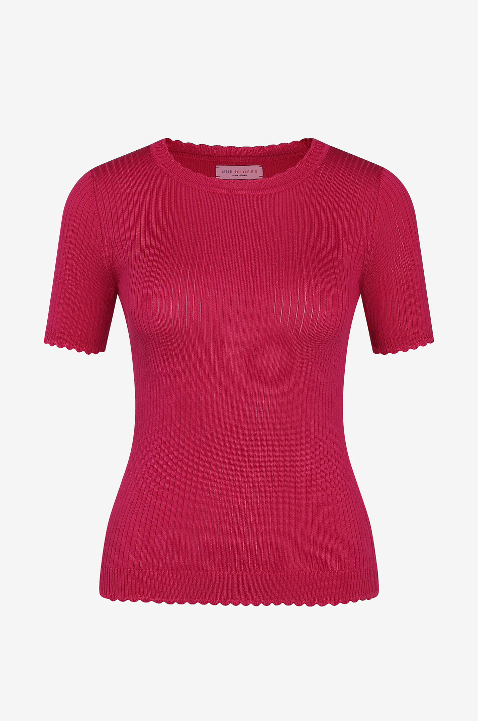 UNE HEURES Gerippter Kurzarm-Pullover aus Seide Damen DUNKELROSA 1