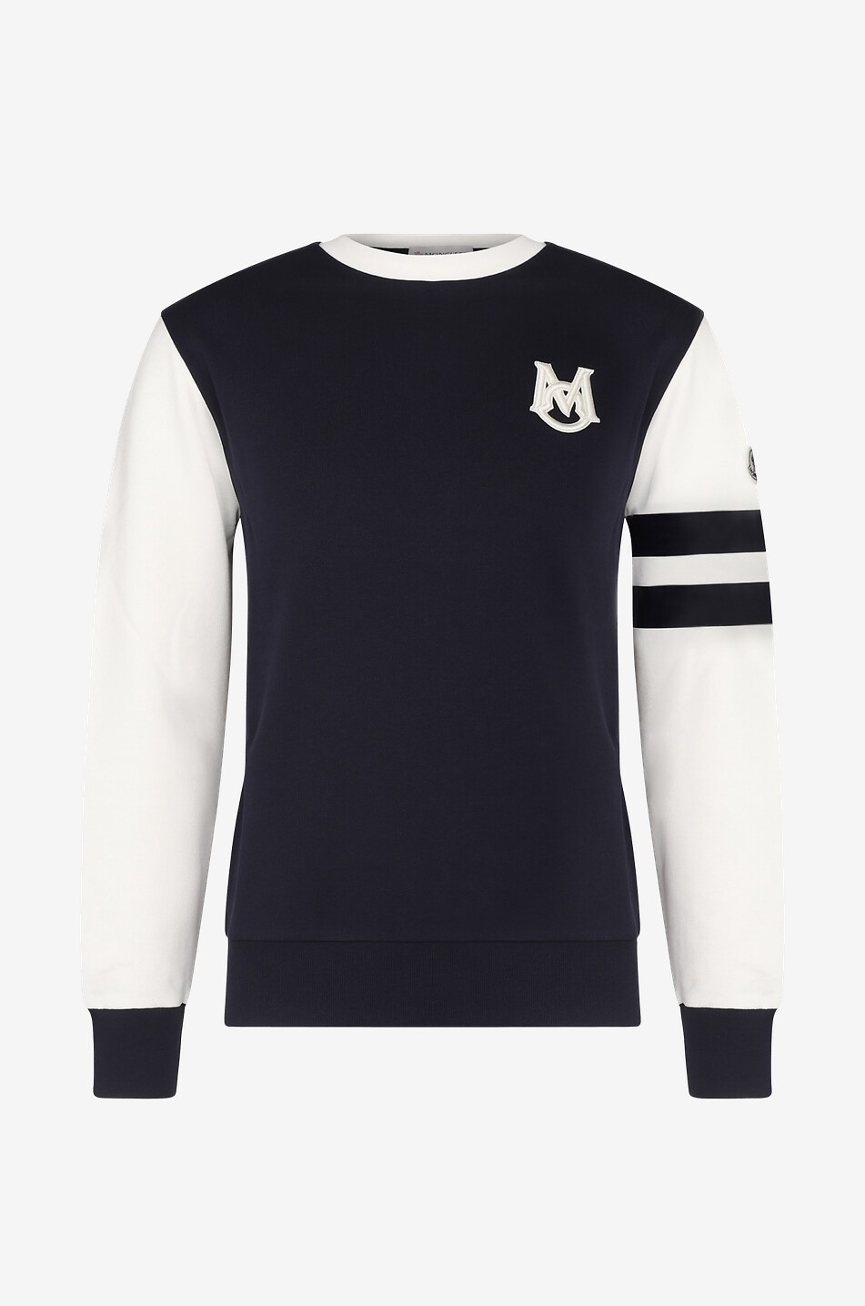 MONCLER Sweat-shirt bicolore à col rond à rayures et logo Homme BLEU FONCE 1