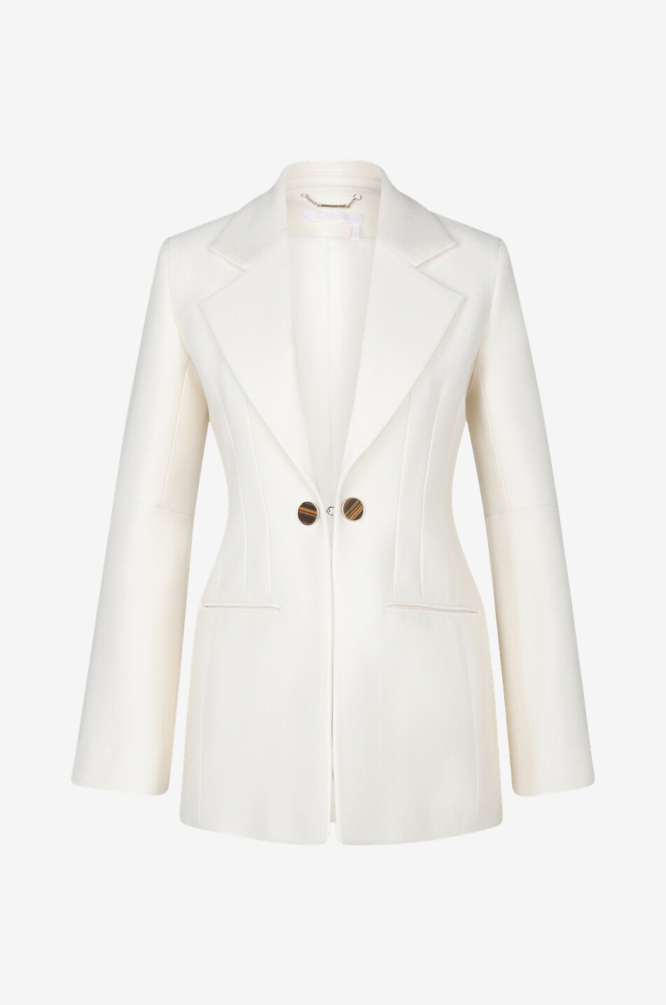 Blazer en soie et laine corset orné d'oeil de tigre