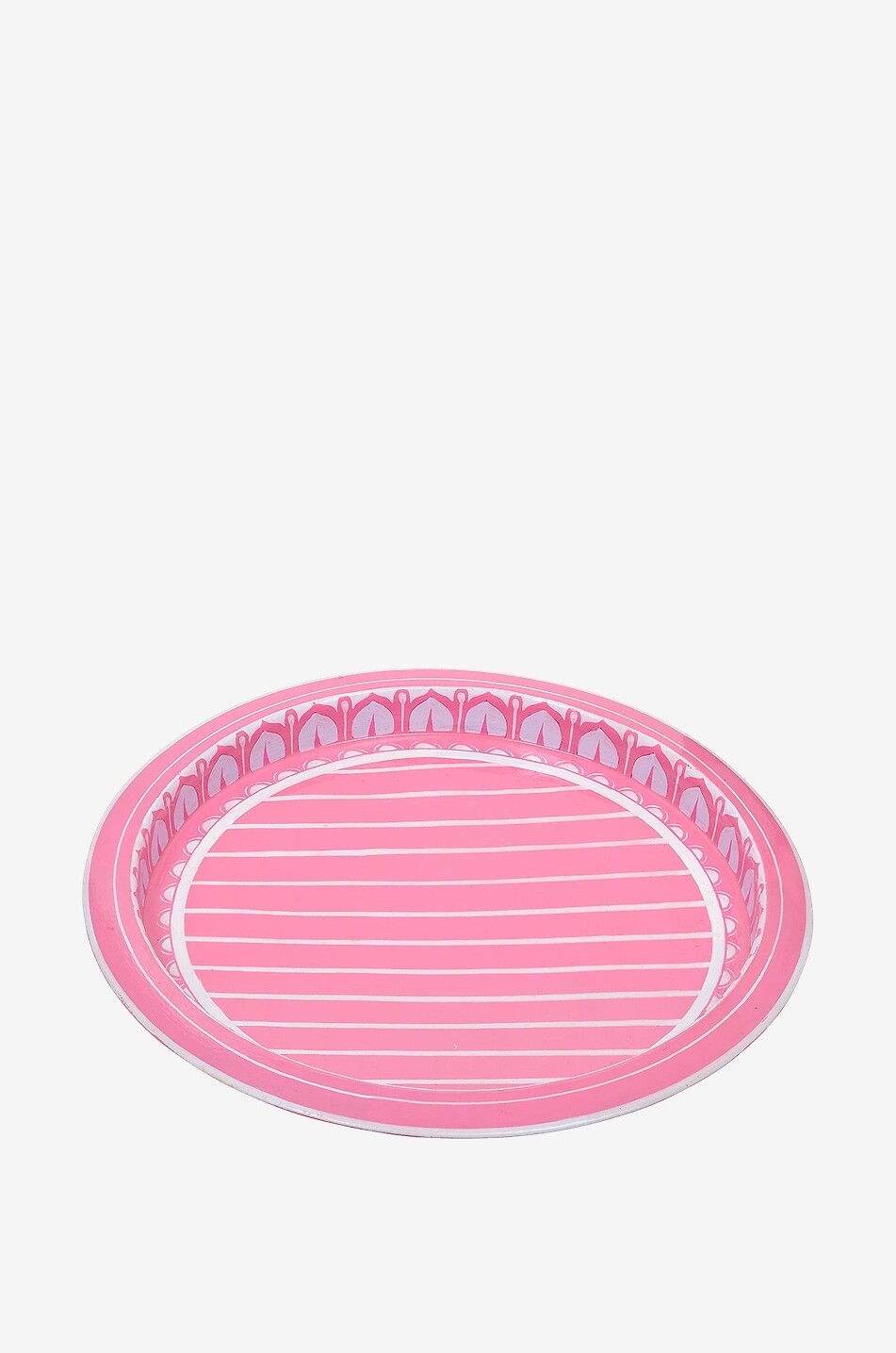 CAROLINE DE BENOIST Gestreiftes rundes Edelstahl-Tablett Haus ROSA 1