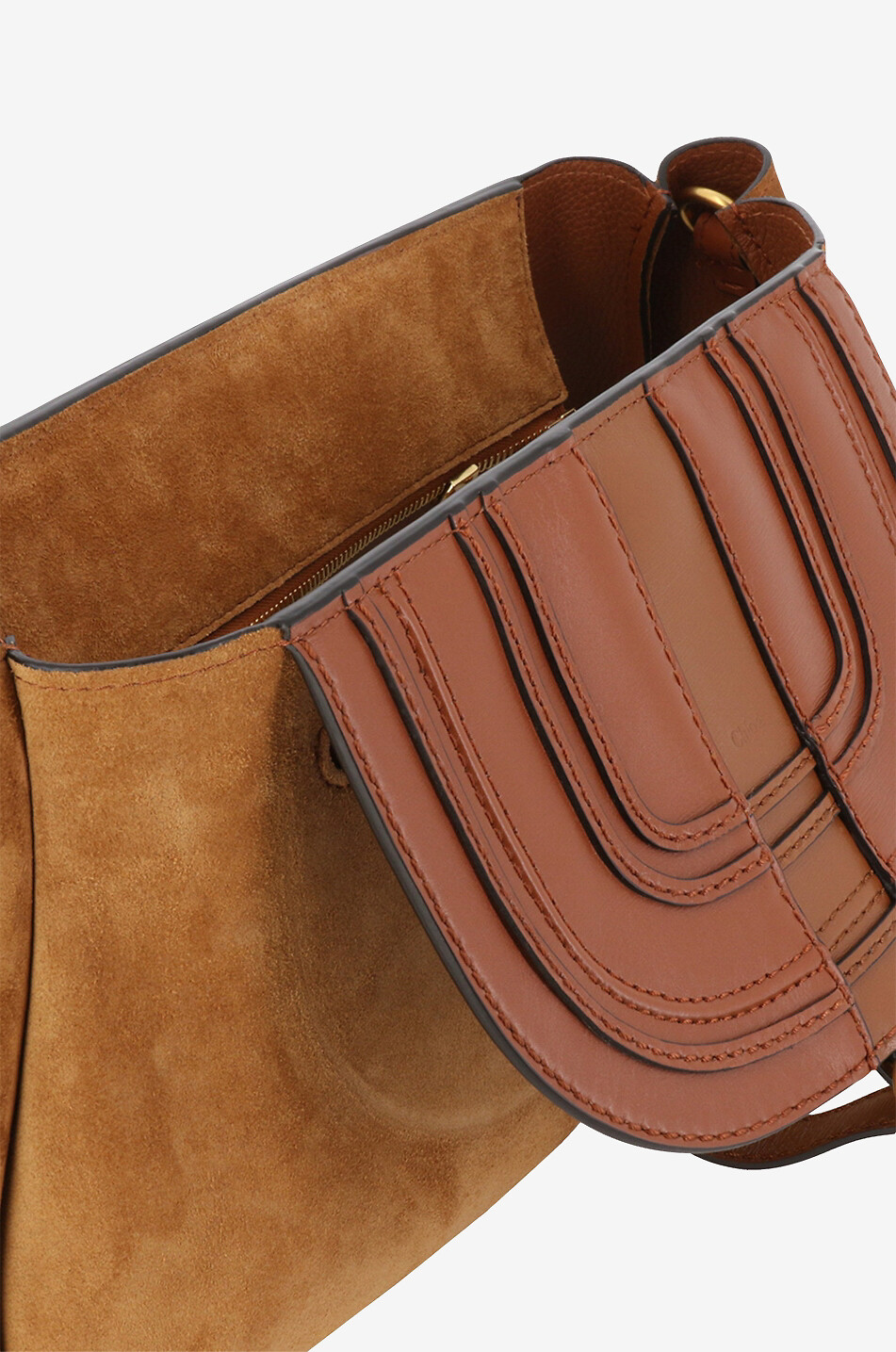Pochette à bandoulière en daim et cuir lisse Marcie