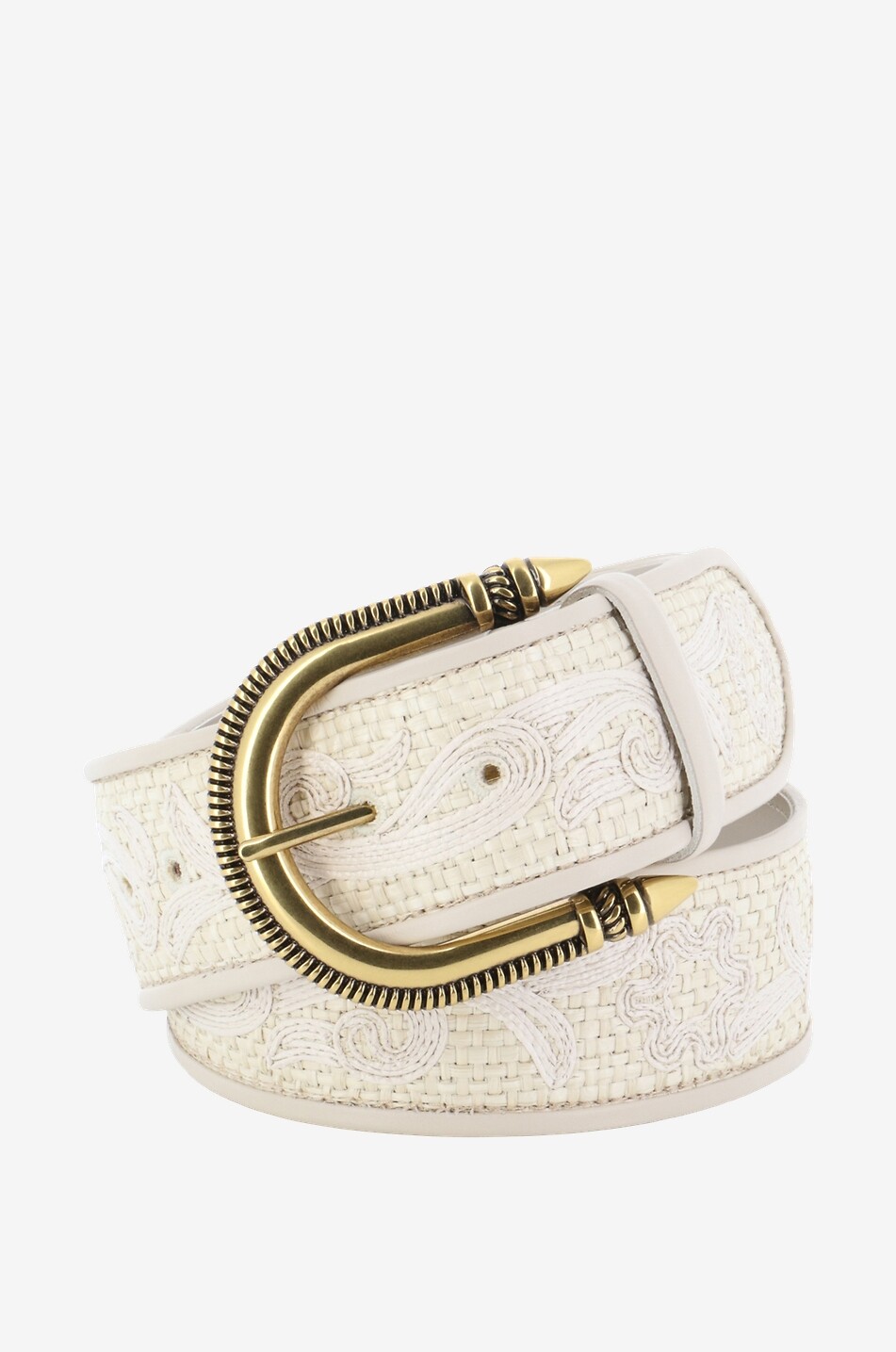Bestickter Gürtel aus Bast und Leder Paisley - 5 cm