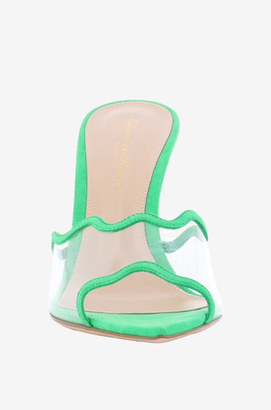 85 heeled suede and plexiglass mules