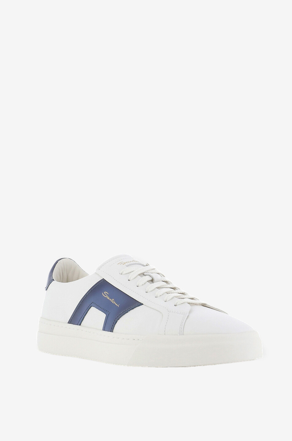 SANTONI Double Buckle leather lace-up low-top sneakers Men WHITE 1