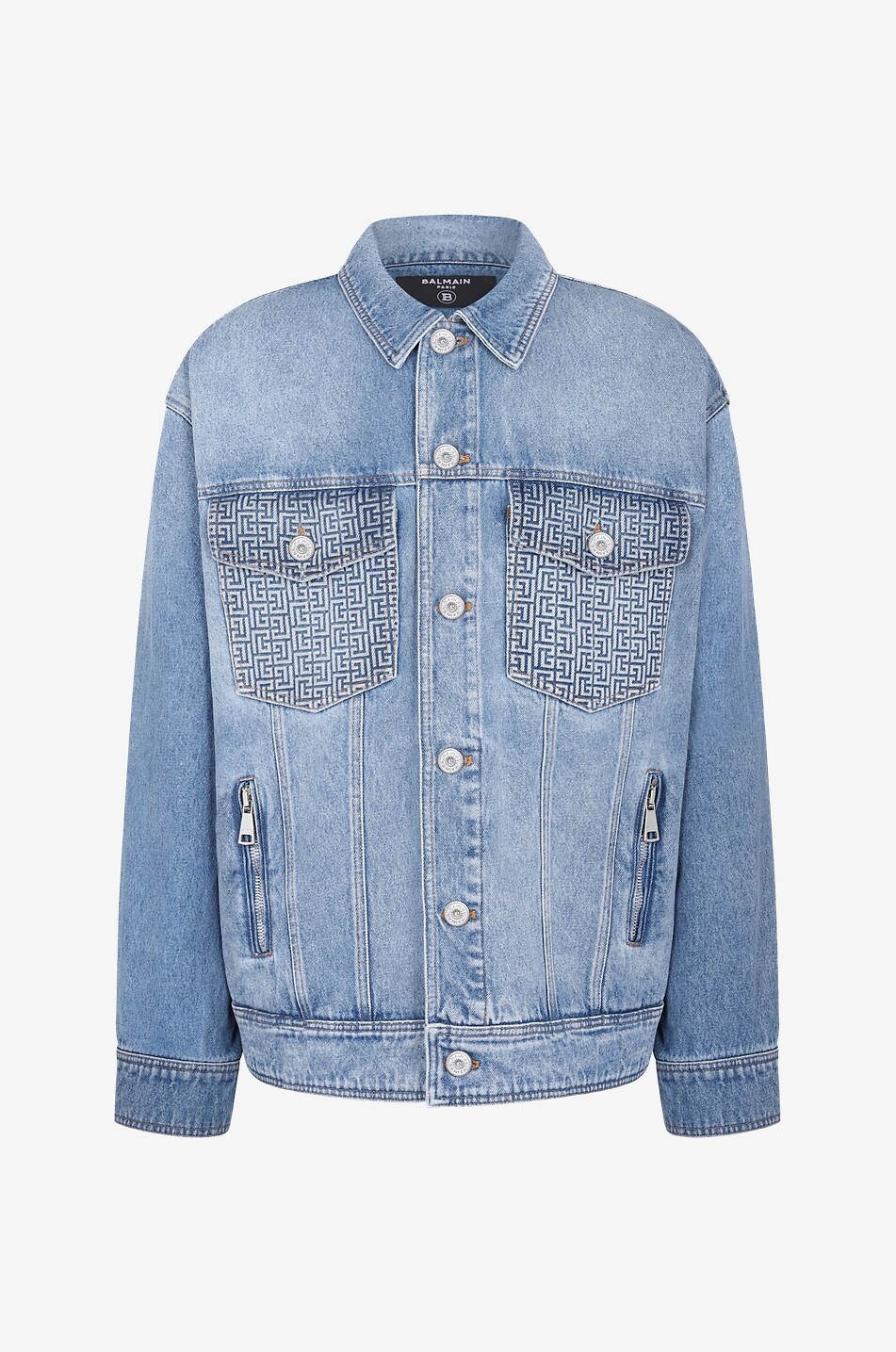 BALMAIN Oversize-Jeansjacke mit Monogrammen Herren BLAU 1
