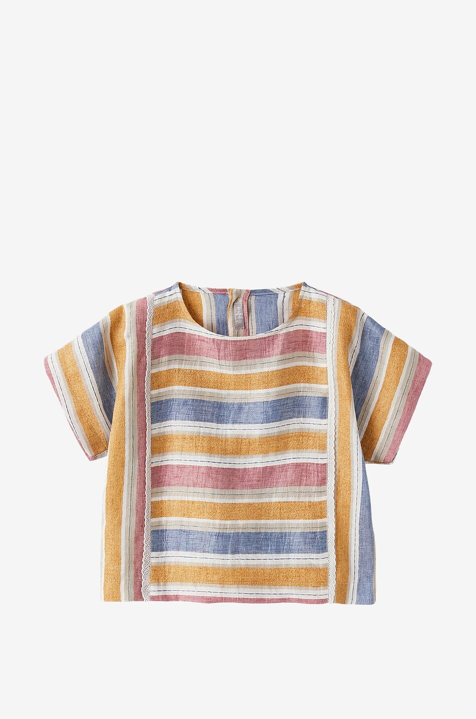 Blouse fille à manches courtes en jacquard de lin rayé