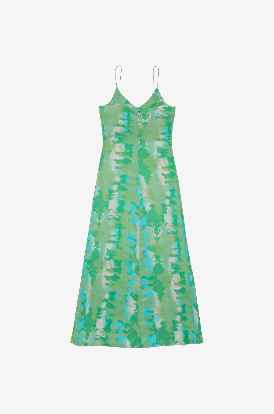 Langes Trägerkleid aus Satin mit Aquarell-Print