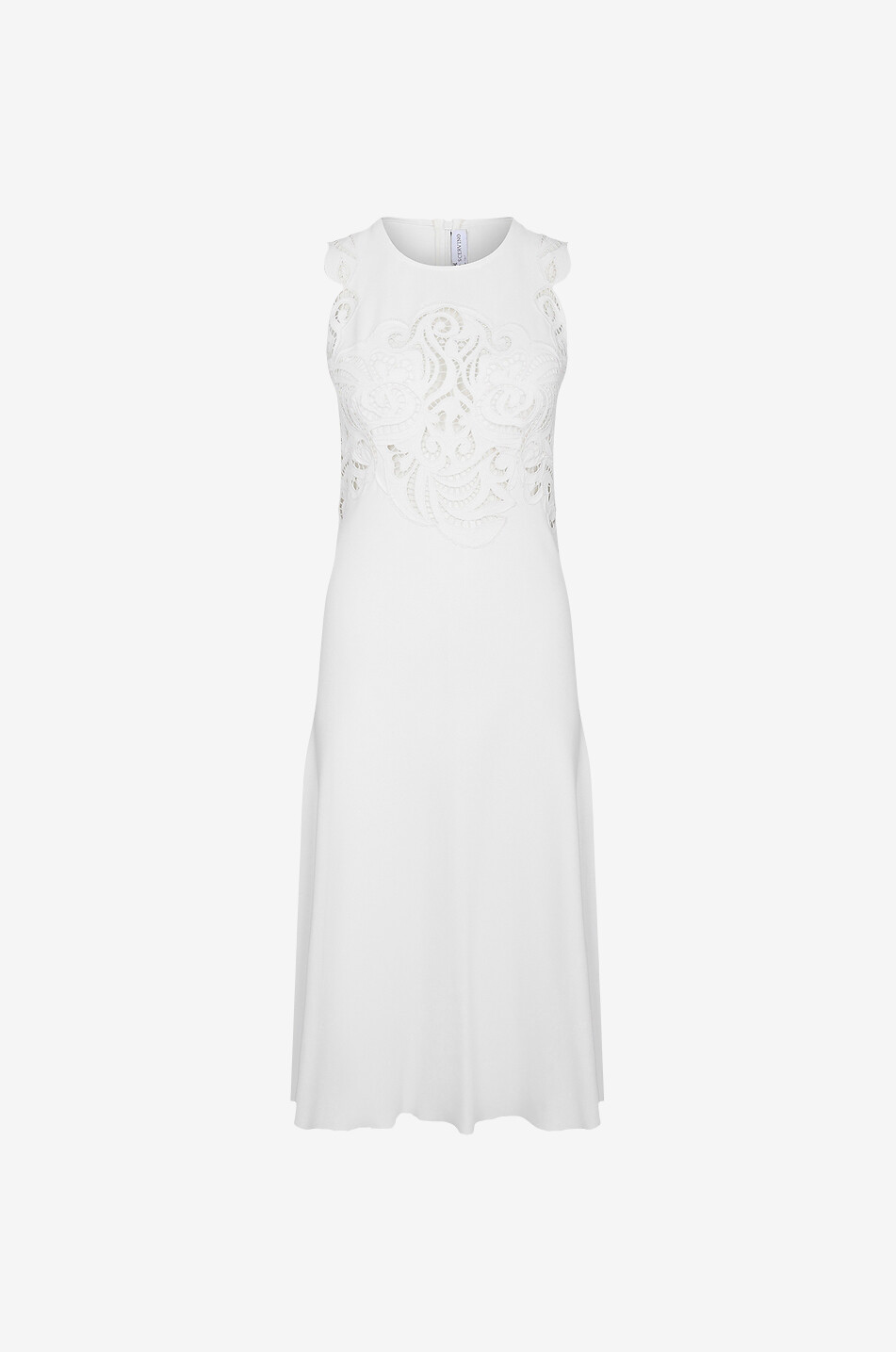 Sleeveless cady midi dress with openwork embroidery