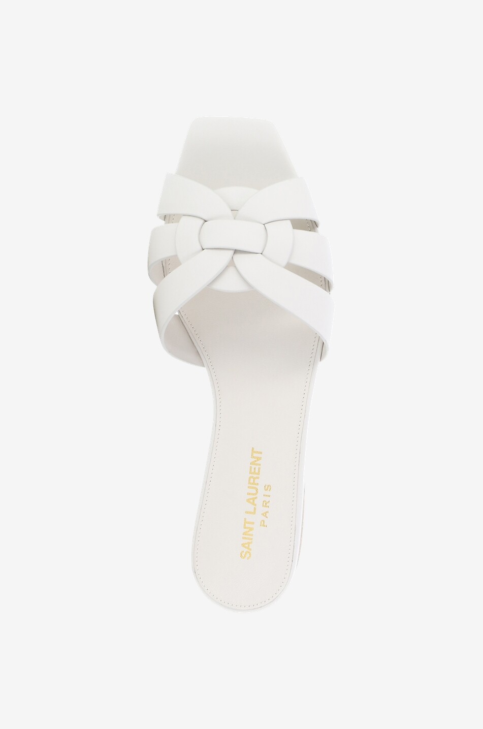 SAINT LAURENT PARIS Mules plates en cuir lisse Tribute 05 Femme BLANC 5