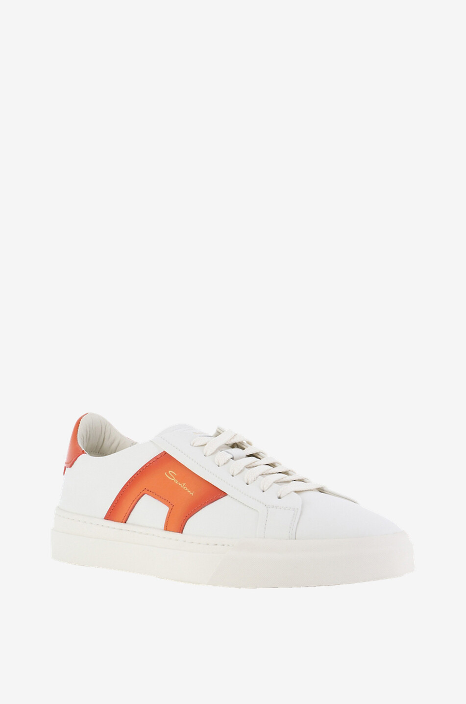 SANTONI Double Buckle leather lace-up low-top sneakers Men ORANGE 1