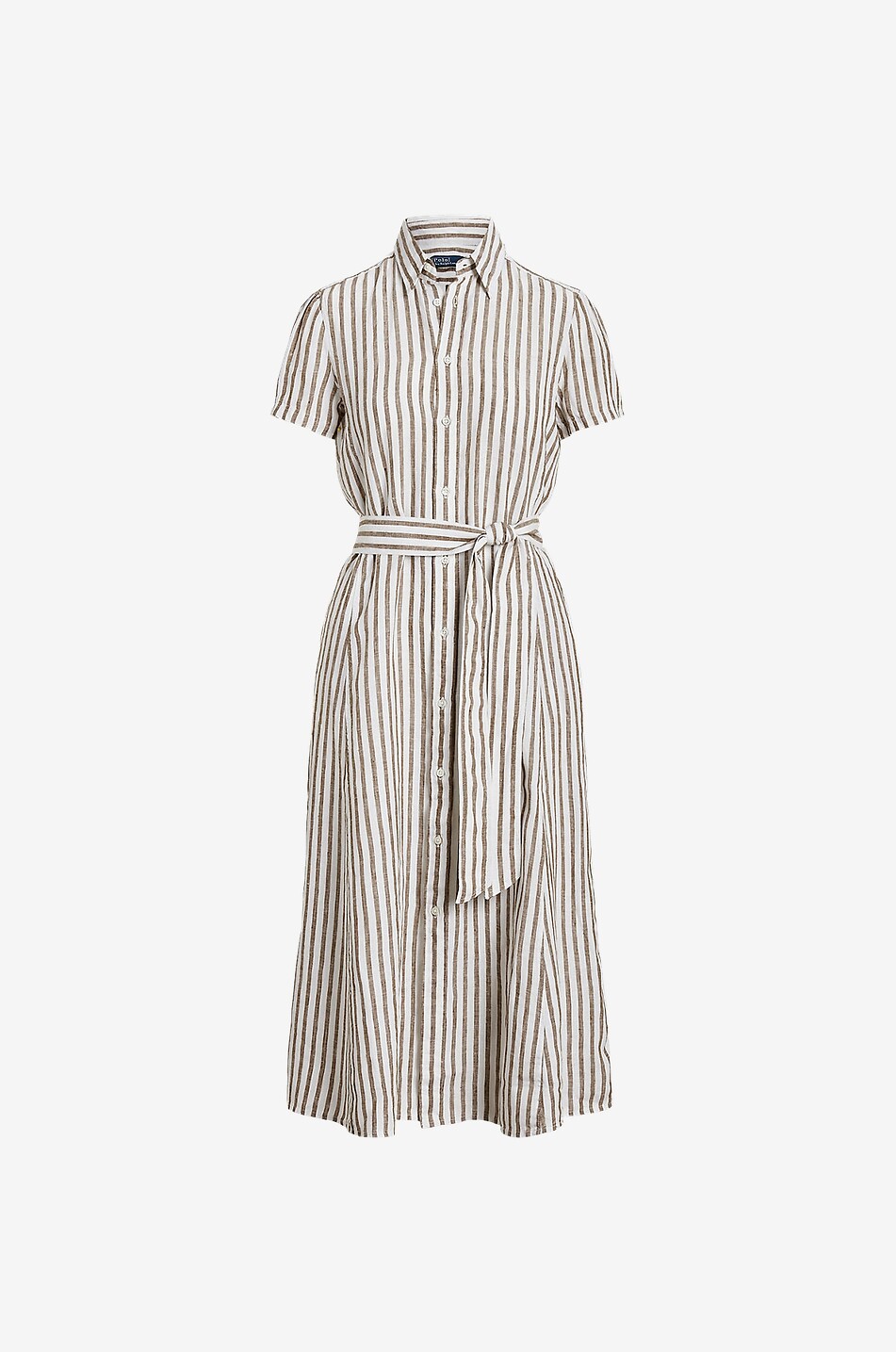 Robe chemise midi rayée en lin