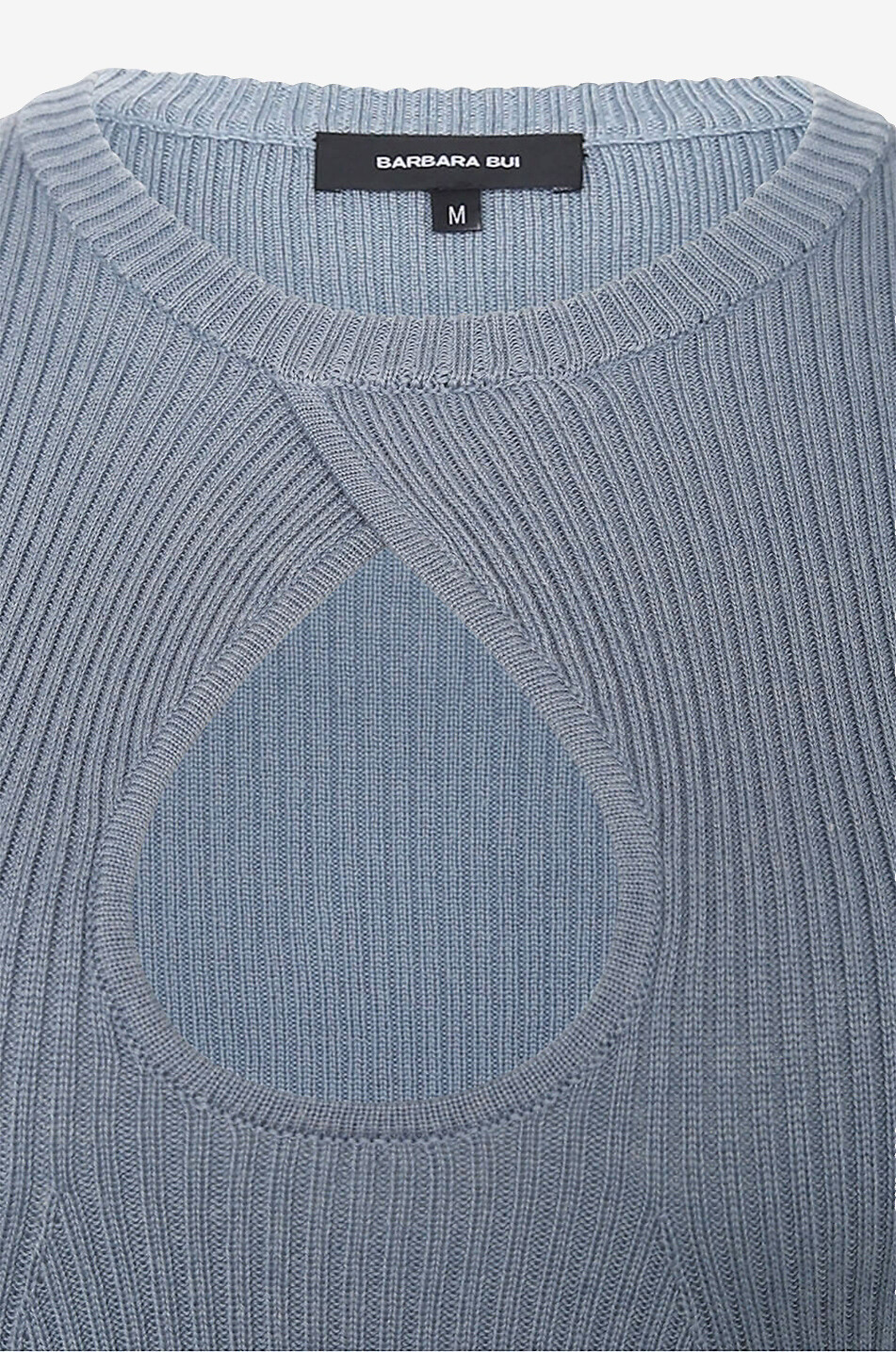 BARBARA BUI Schmaler Woll- und Seiden-Rippstrickpullover mit Tropfenausschnitt Damen HELLBLAU 3