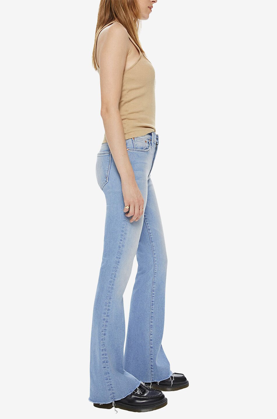 MOTHER Jean bootcut en coton The Weekender Fray Femme BLEU CLAIR 4