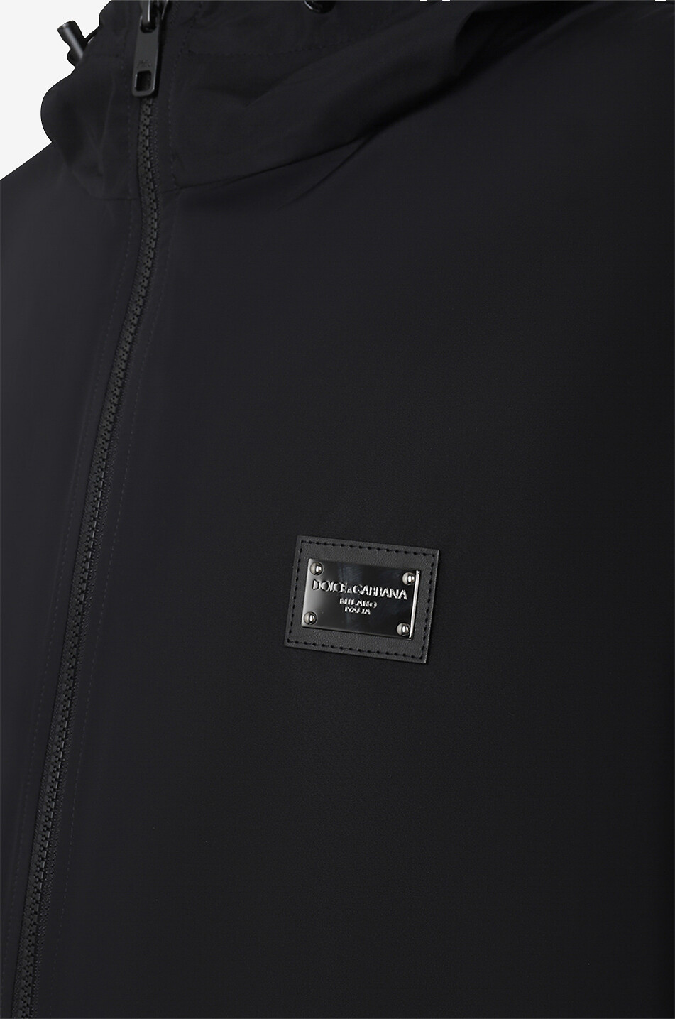 DOLCE & GABBANA Wasserabweisender Windbreaker mit Kapuze Logo Platte Herren SCHWARZ 3