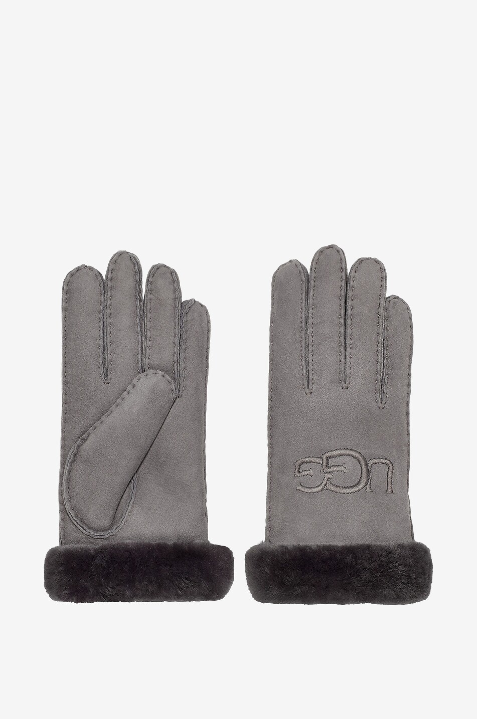 UGG Logo embroidered shearling and suede gloves Women GREY 1