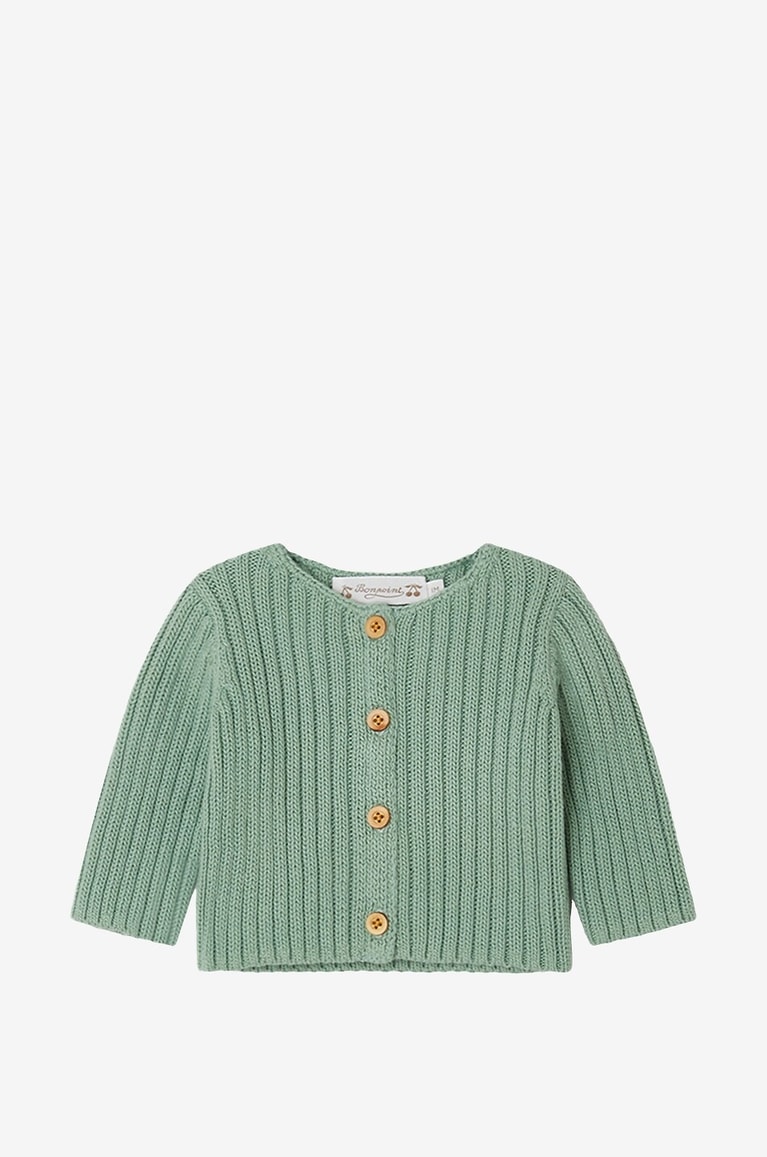 BONPOINT Capricioso cotton round neck baby cardigan Baby GREEN 2