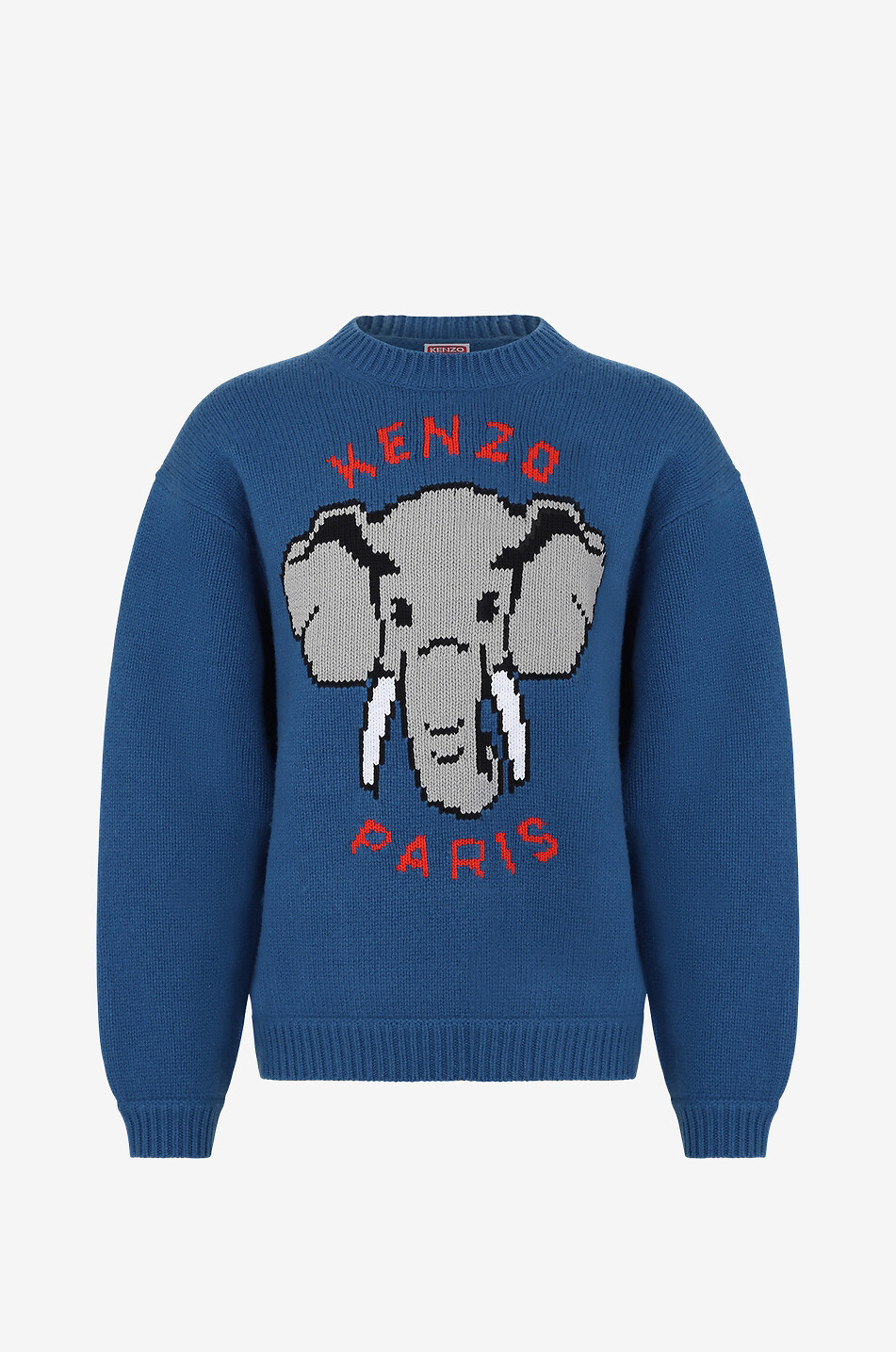 Pull à col rond en laine et coton Eléphant