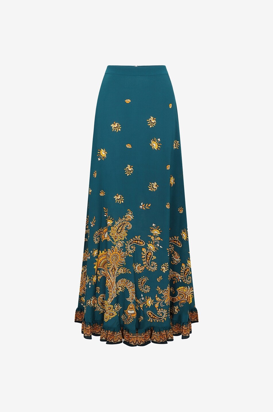 Jupe longue en soie Festive Leafy Paisley