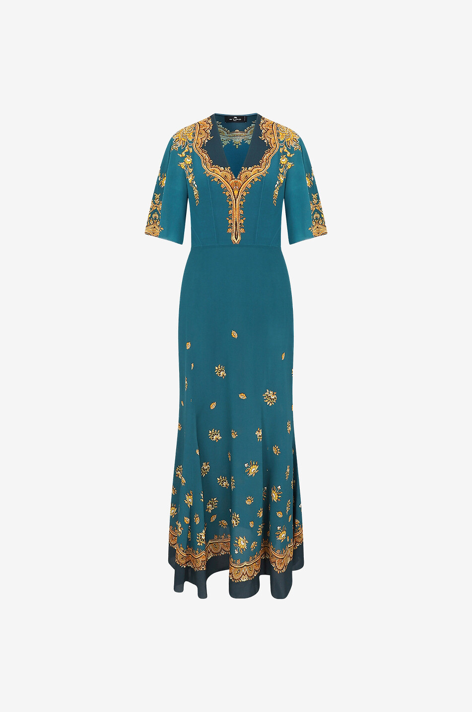 Festive Leafy Paisley long silk dress