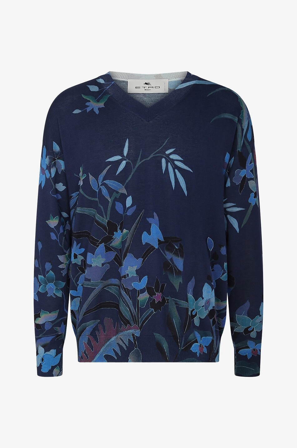 Feiner Pullover mit V-Ausschnitt und Orchideen-Print