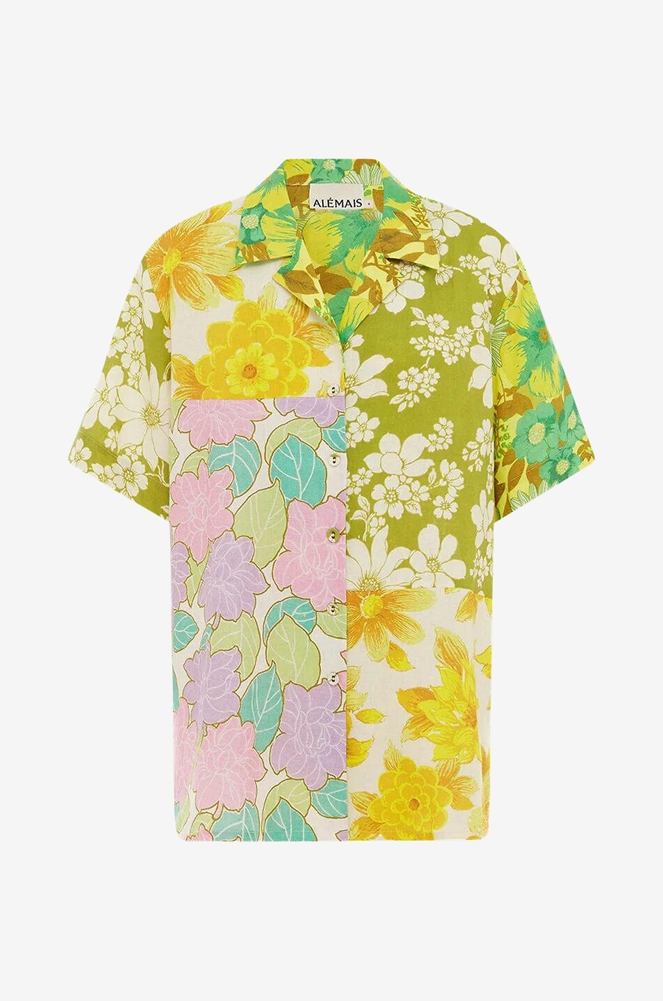 Kurzarm-Hemd aus geblümtem Leinen Elora Patchwork