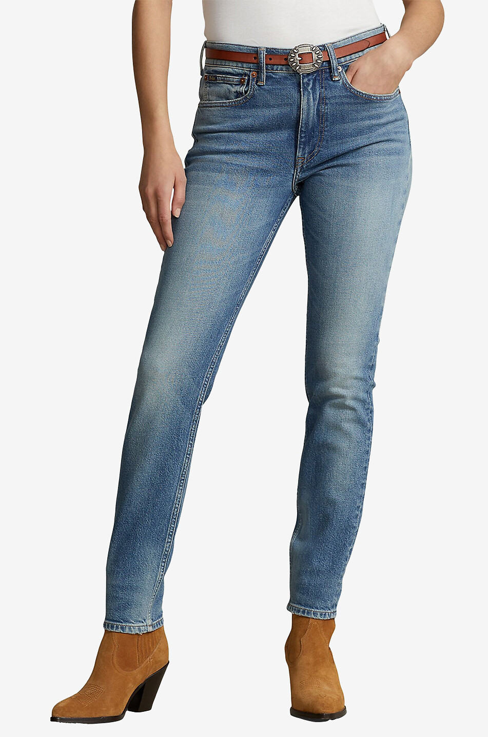 POLO RALPH LAUREN Ausgewaschene Skinny-Fit-Jeans mit halbhohem Bund Damen HELLBLAU 2
