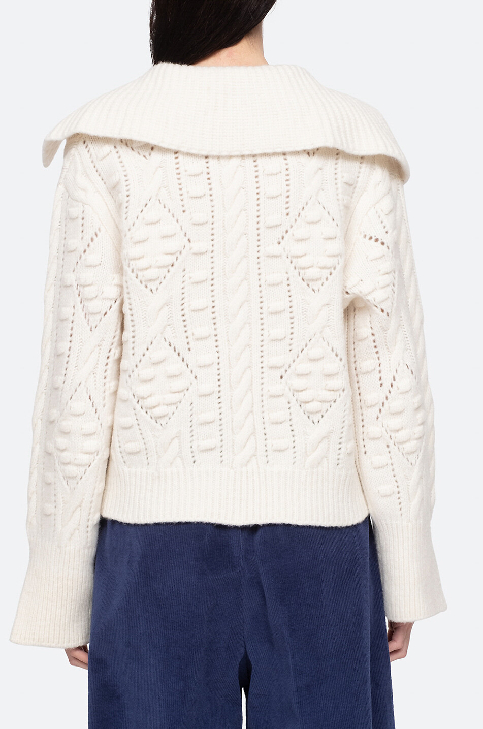 SEA Pull col V en laine à motif Cele Femme BLANC CASSE 6