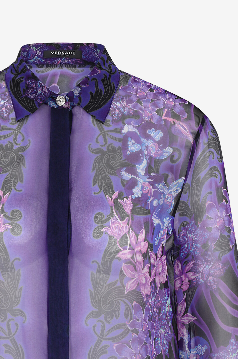 Bedrucktes Seiden-Musselin-Hemd Orchid Barocco