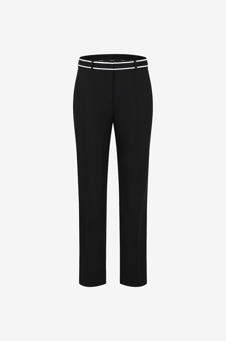MONCLER Pantalon droit en laine mélangée à taille en maille brodée Femme NOIR 1
