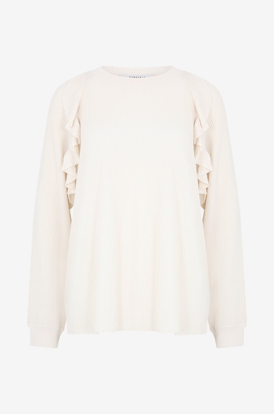 Pull côtelé en soie et cachemire à volants