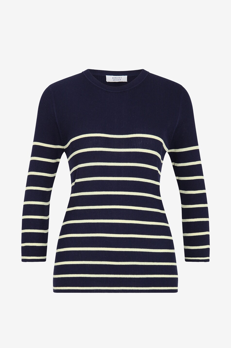 BONGÉNIE Pull rayé côtelé en soie et cachemire Femme BLEU FONCE 1