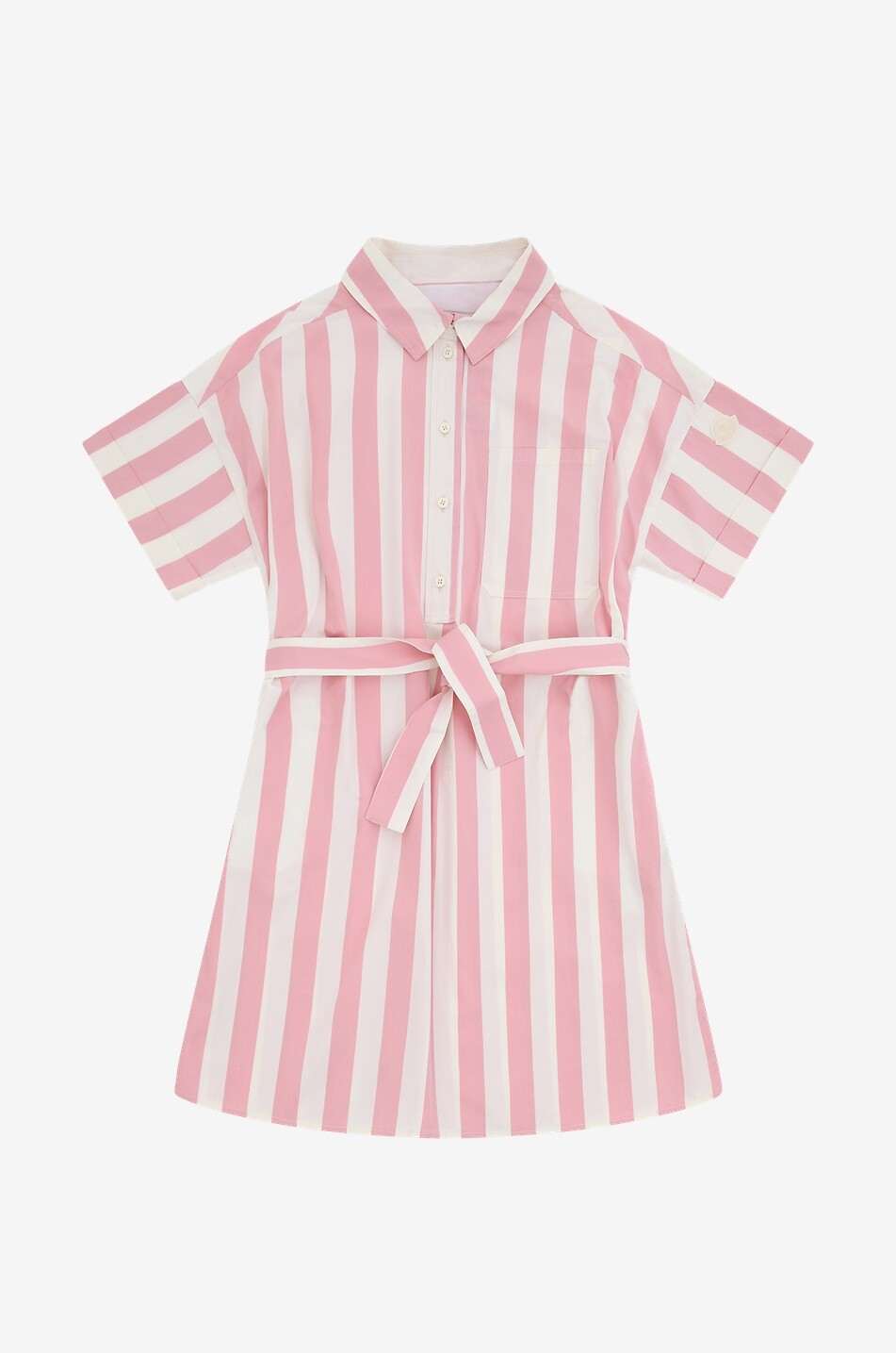 Belted striped girl's poplin shirt dress