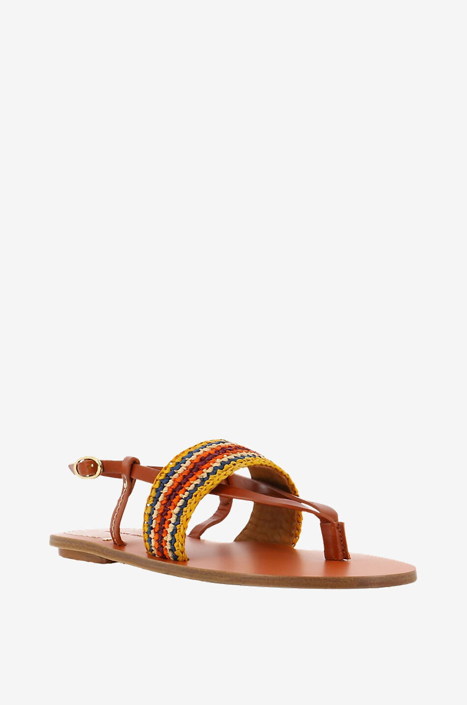 Sandales plates en cuir et raphia