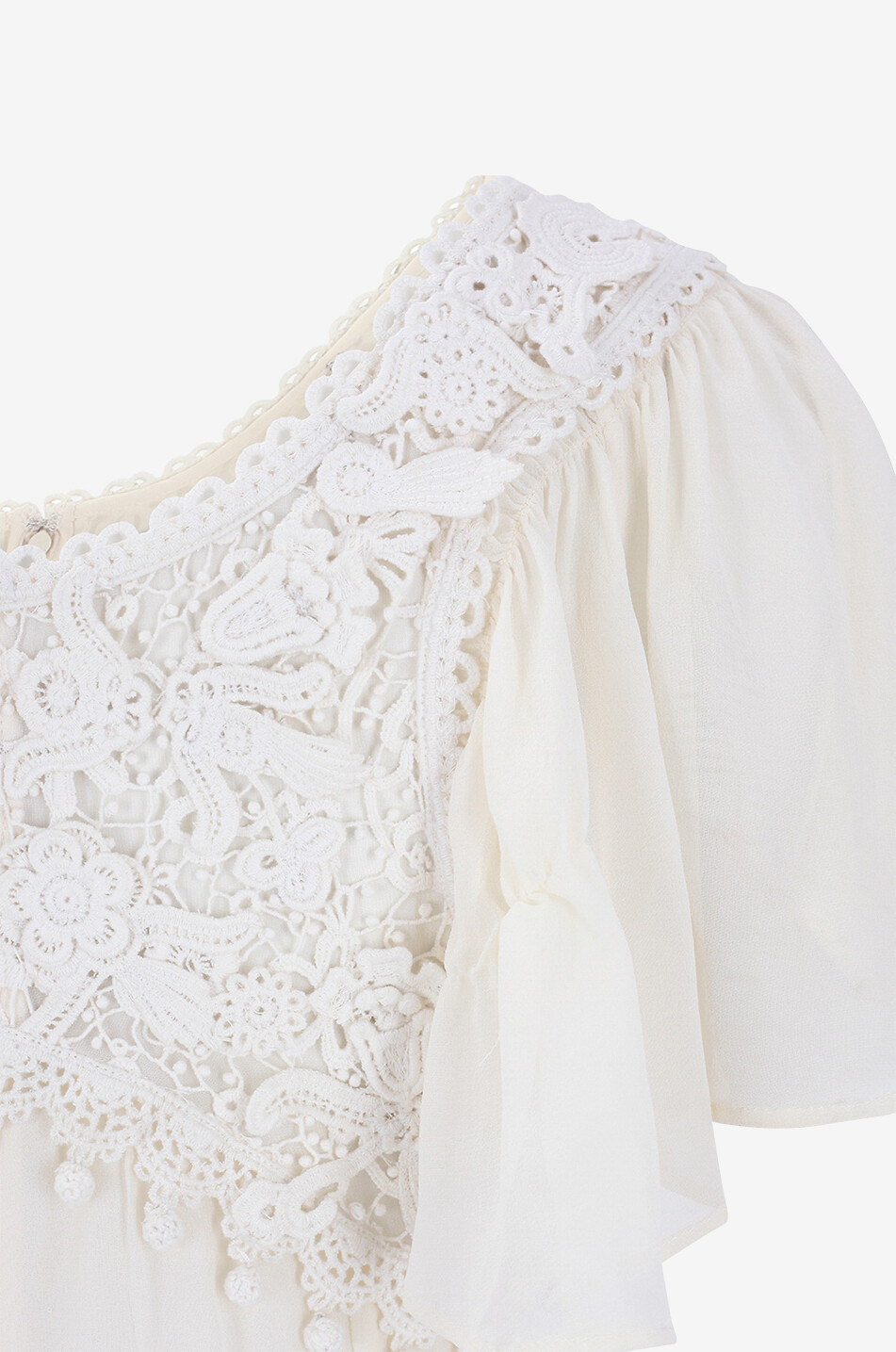 Robe empire courte en soie et dentelle Rema
