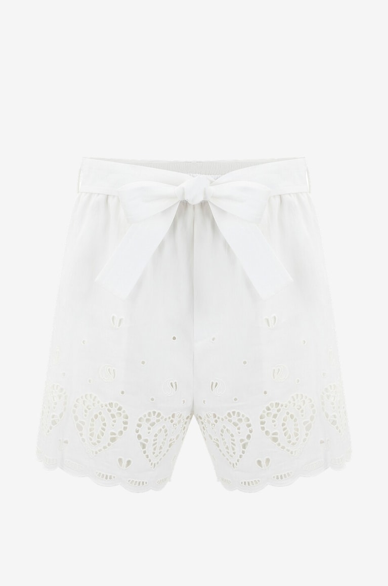 STELLA McCARTNEY Shorts aus Baumwolle und Leinen mit Lochstickereien S-Wave Damen WEISS 1