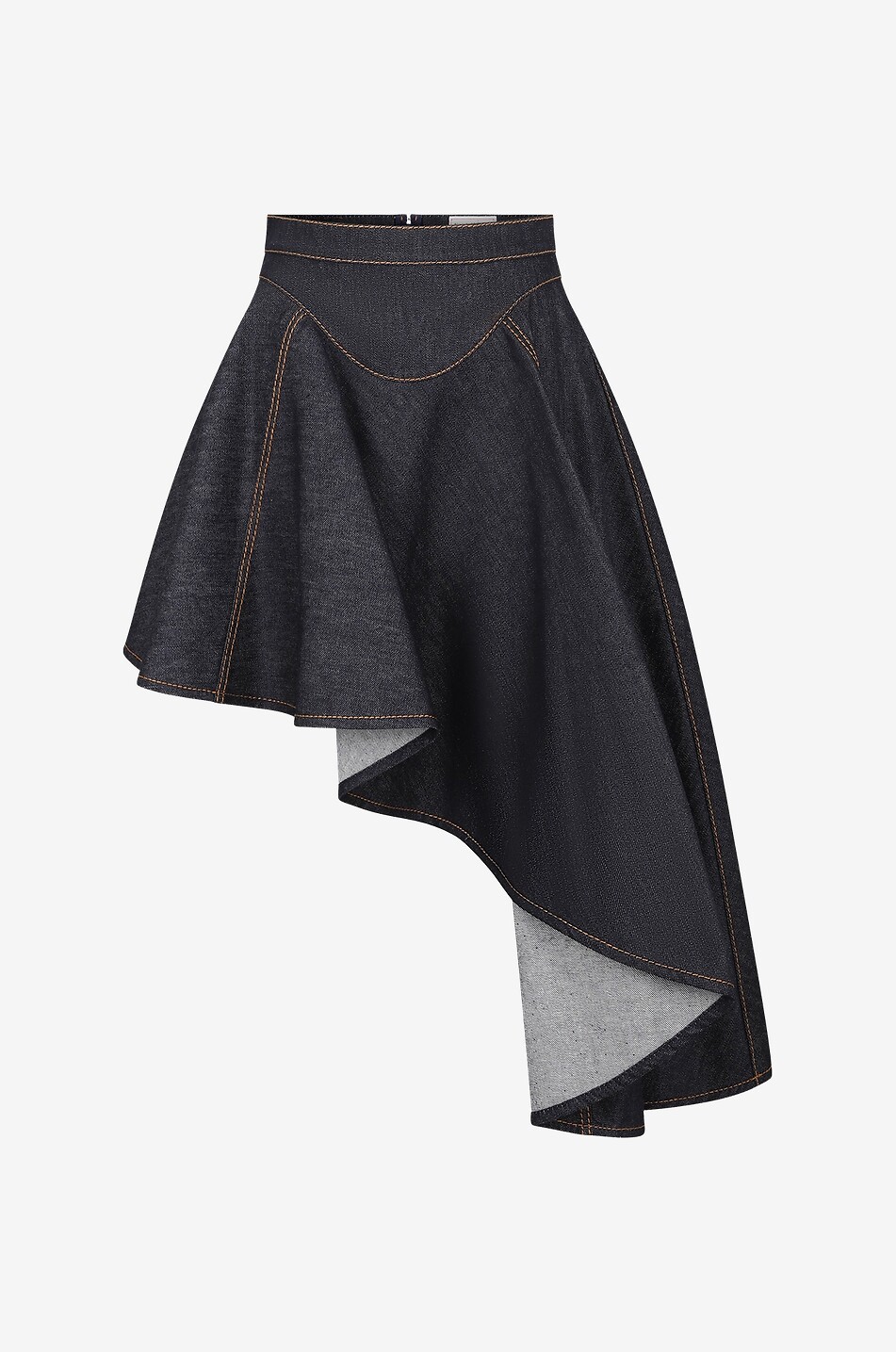 Asymmetric draped denim skirt