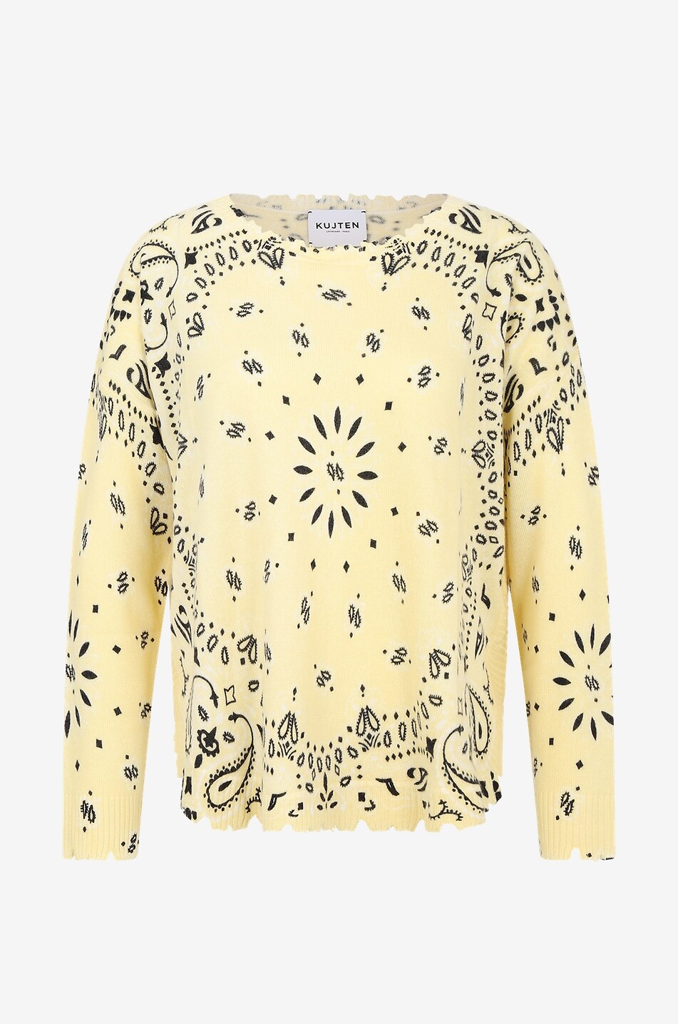 KUJTEN Pull effiloché imprimé en cachemire Mela Bandana Femme JAUNE CLAIR 1