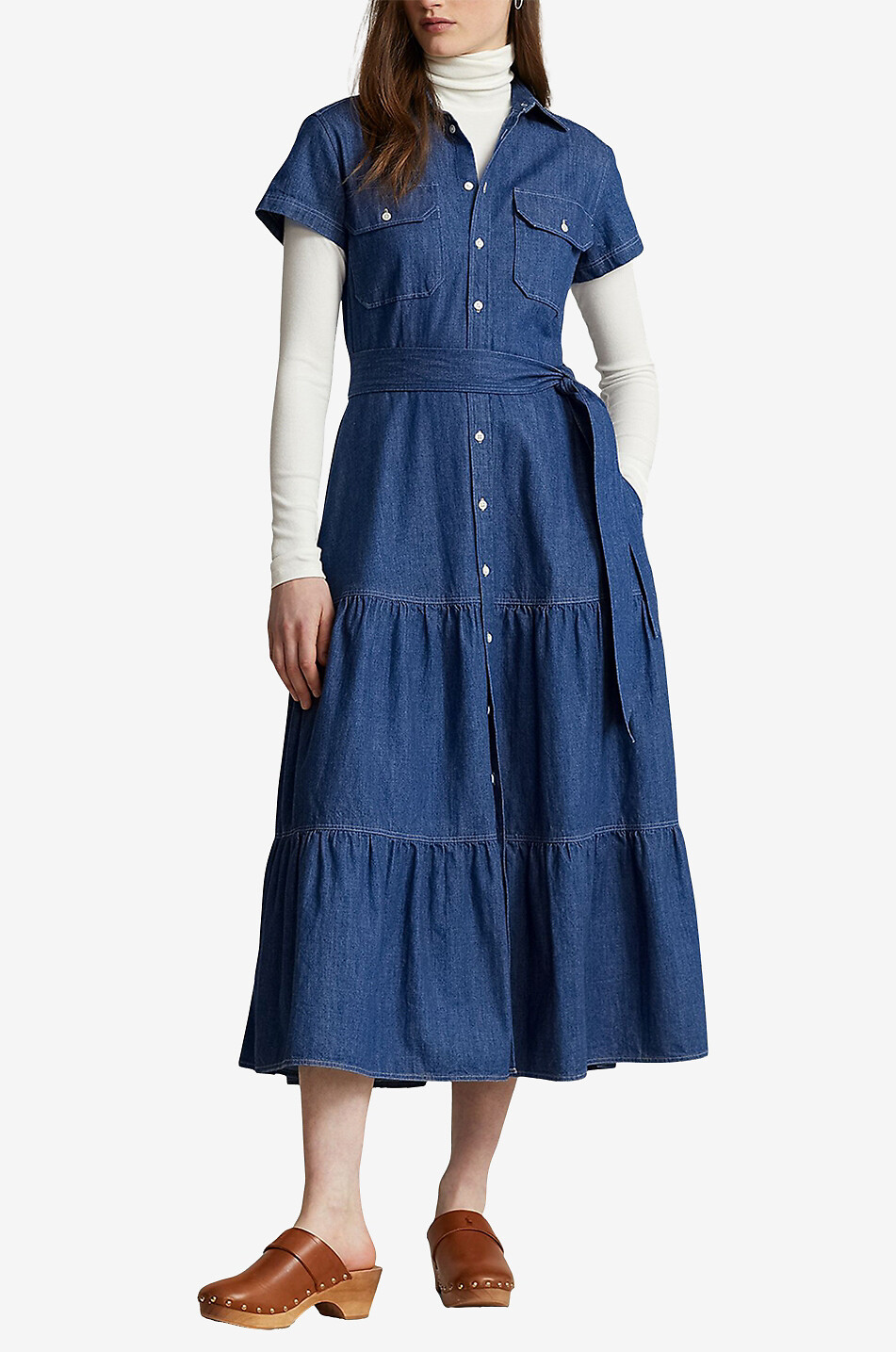 POLO RALPH LAUREN Midi-Hemdkleid aus Chambray mit Stufenvolants Damen BLAU 2