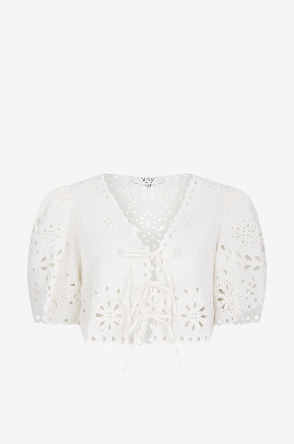 Tail Lace cropped cotton and linen top