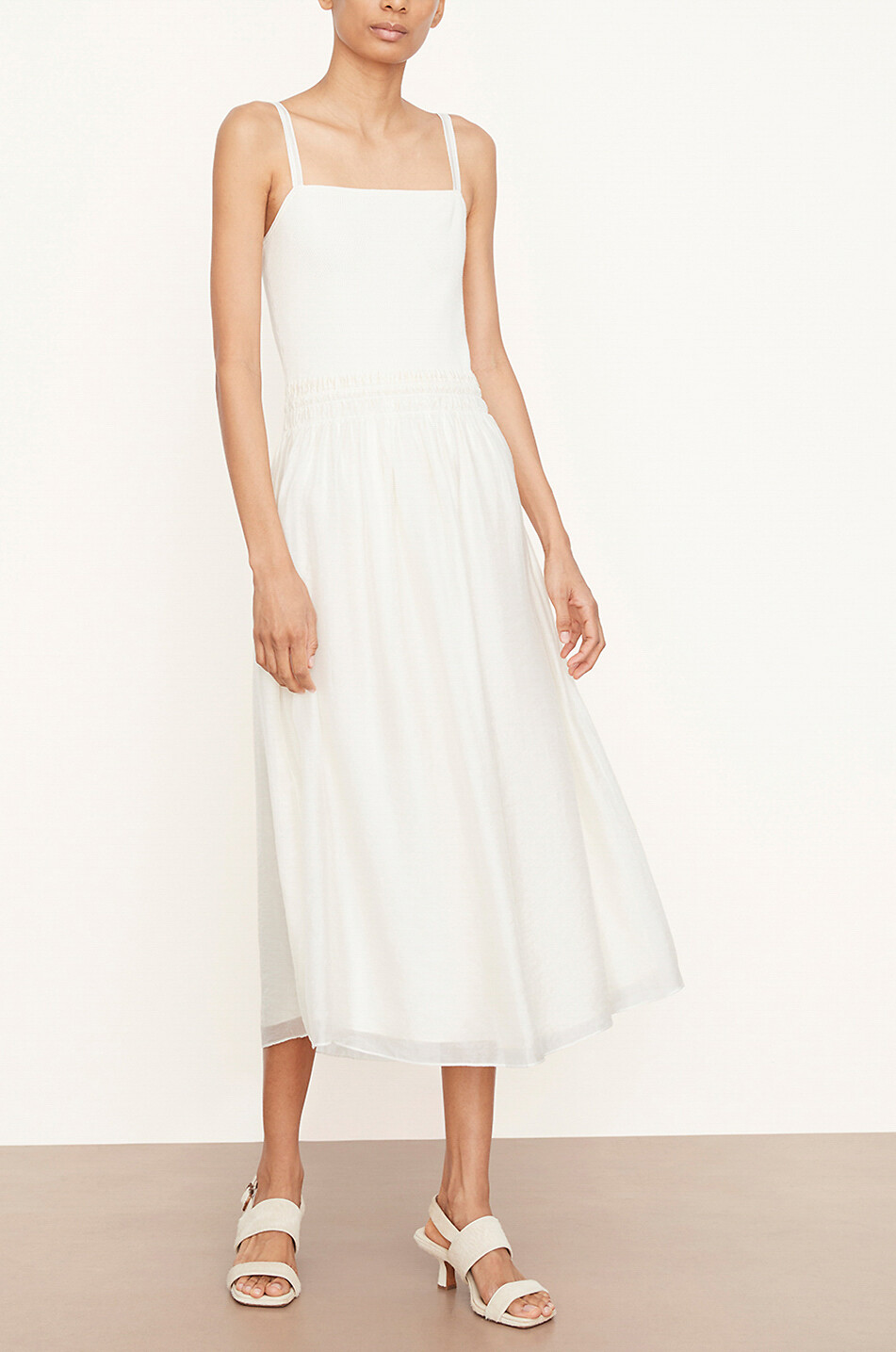 Robe midi à bretelles bi-matière