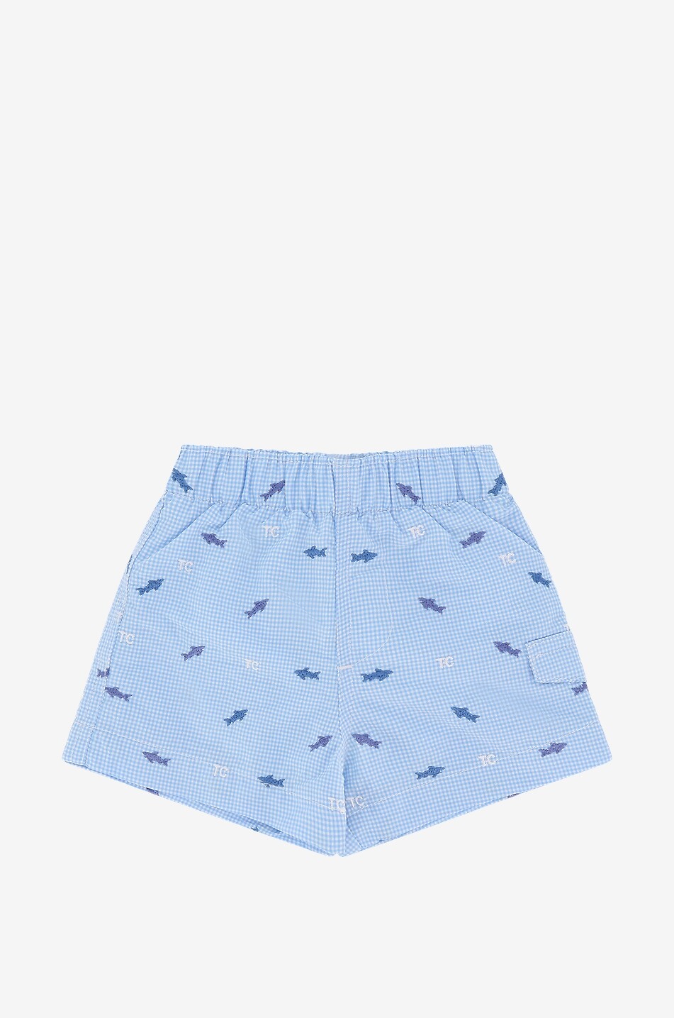 Karierte Baby-Badeshorts mit Stickereien