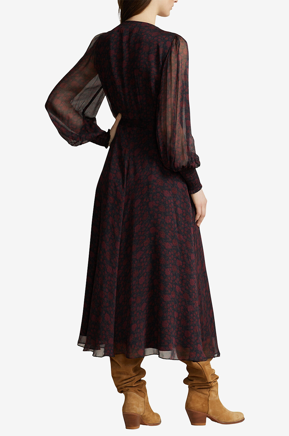Geblümtes Georgette-Midi-Wickelkleid