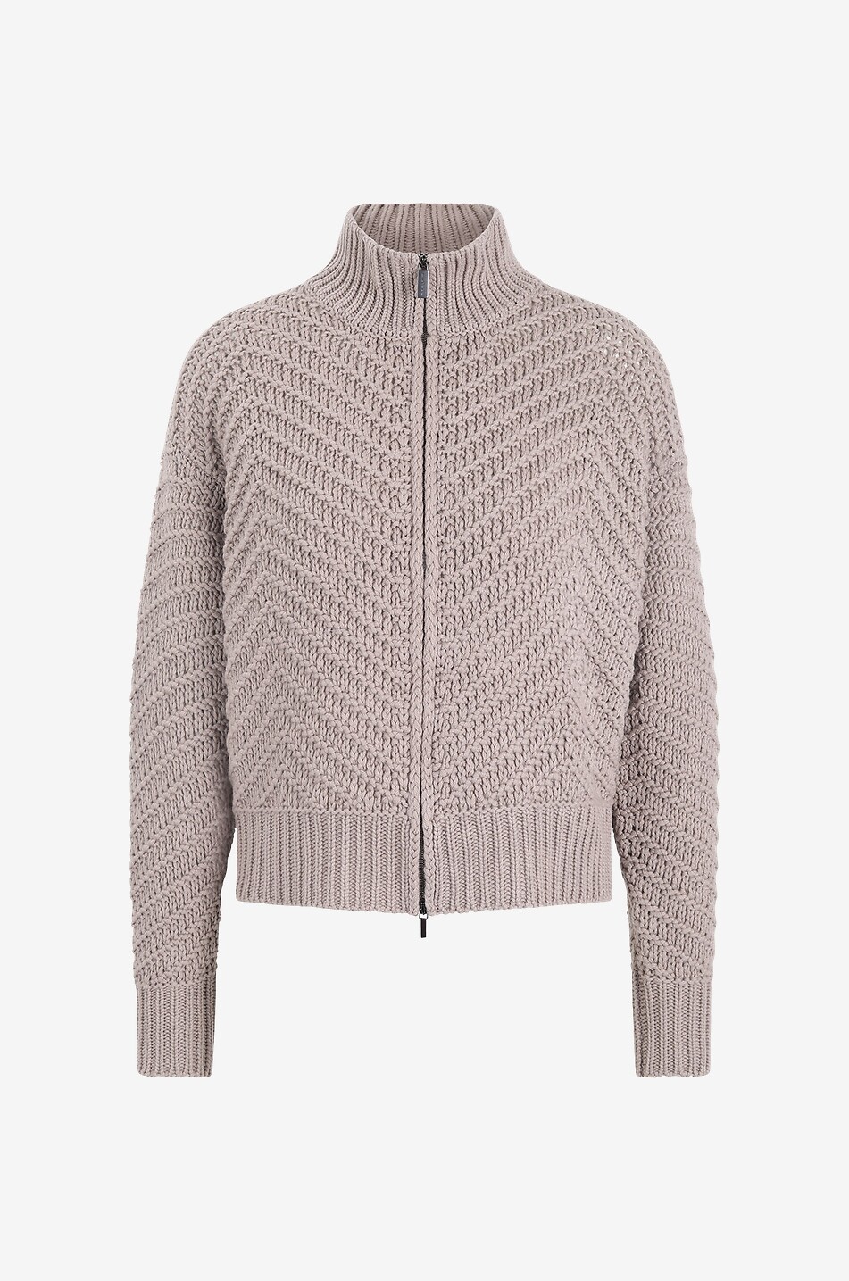 Cardigan zippé en cachemire à chevrons
