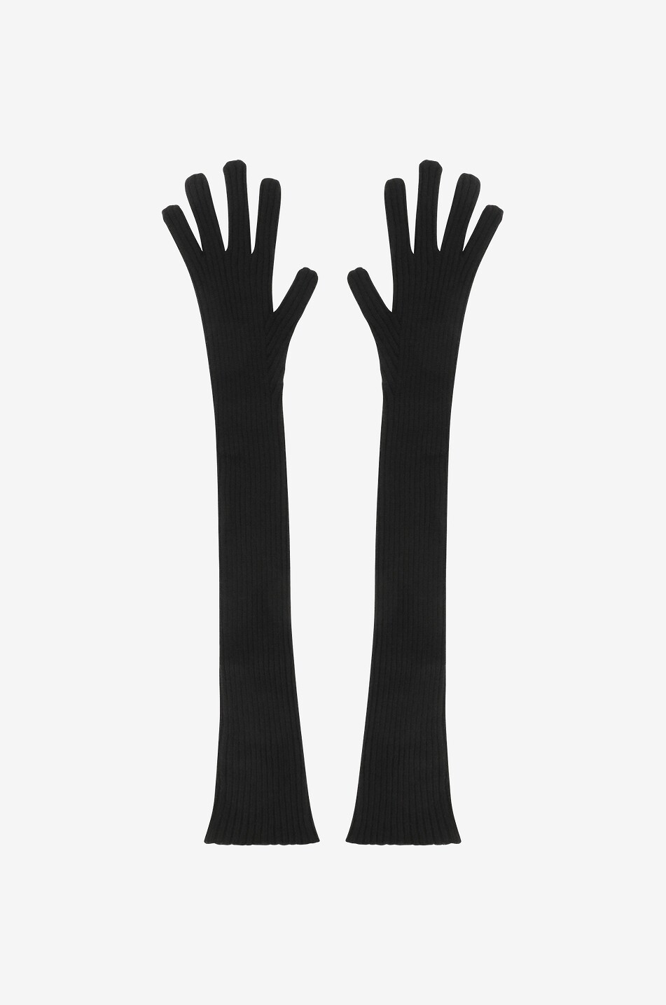 Long rib knit cashmere gloves