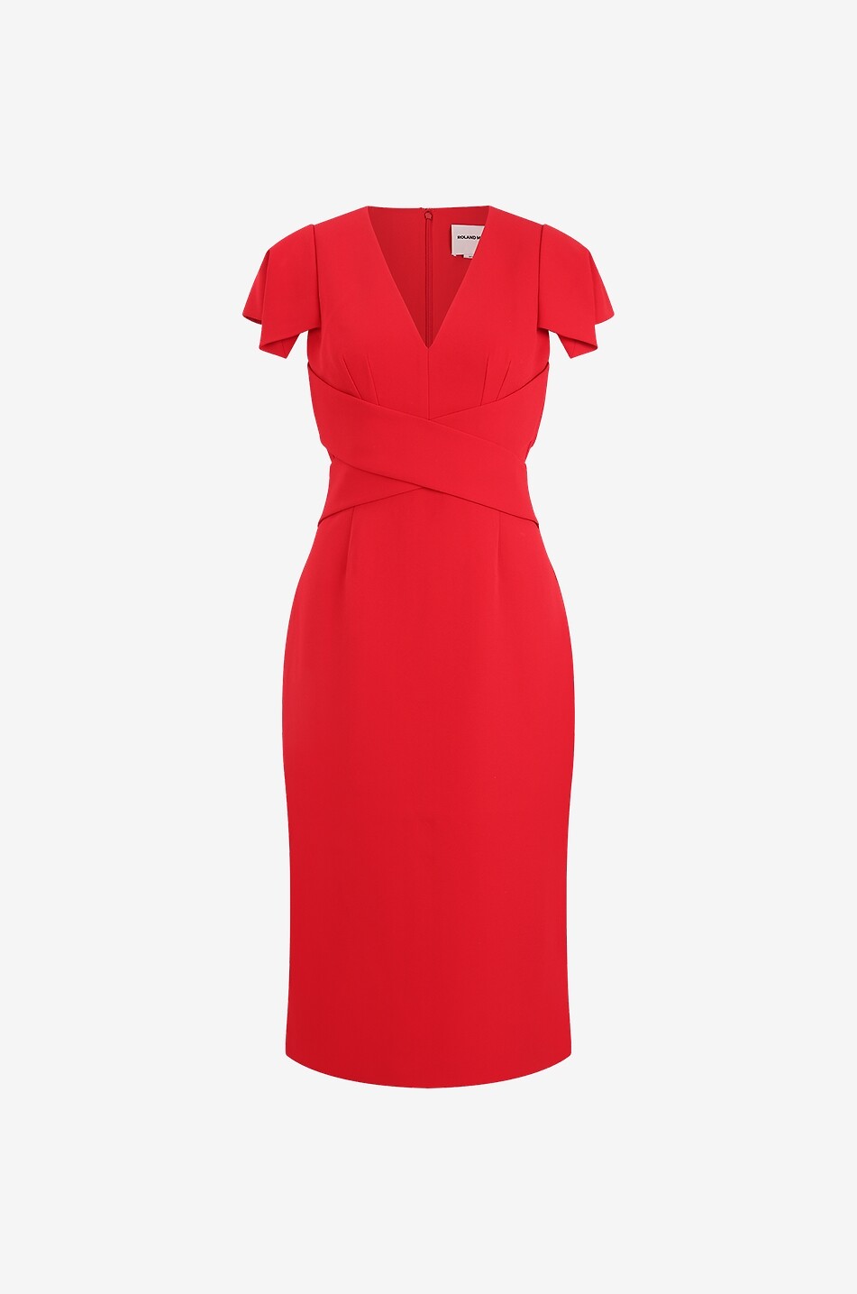 Robe fourreau en cady drapé à manches cape