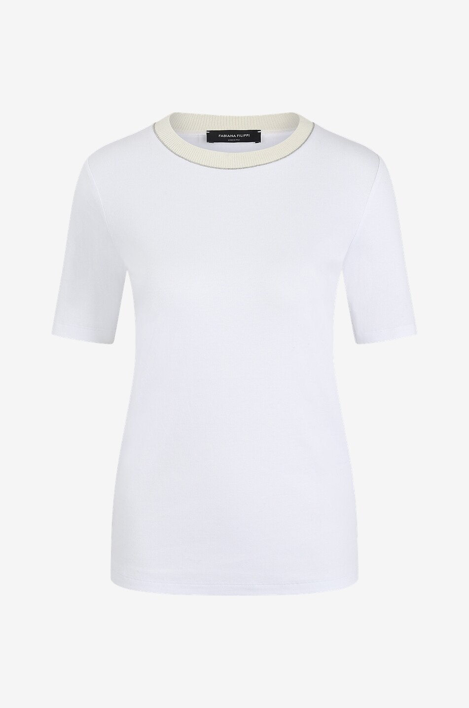 Ripp-T-Shirt mit Wollmix-Rundhals